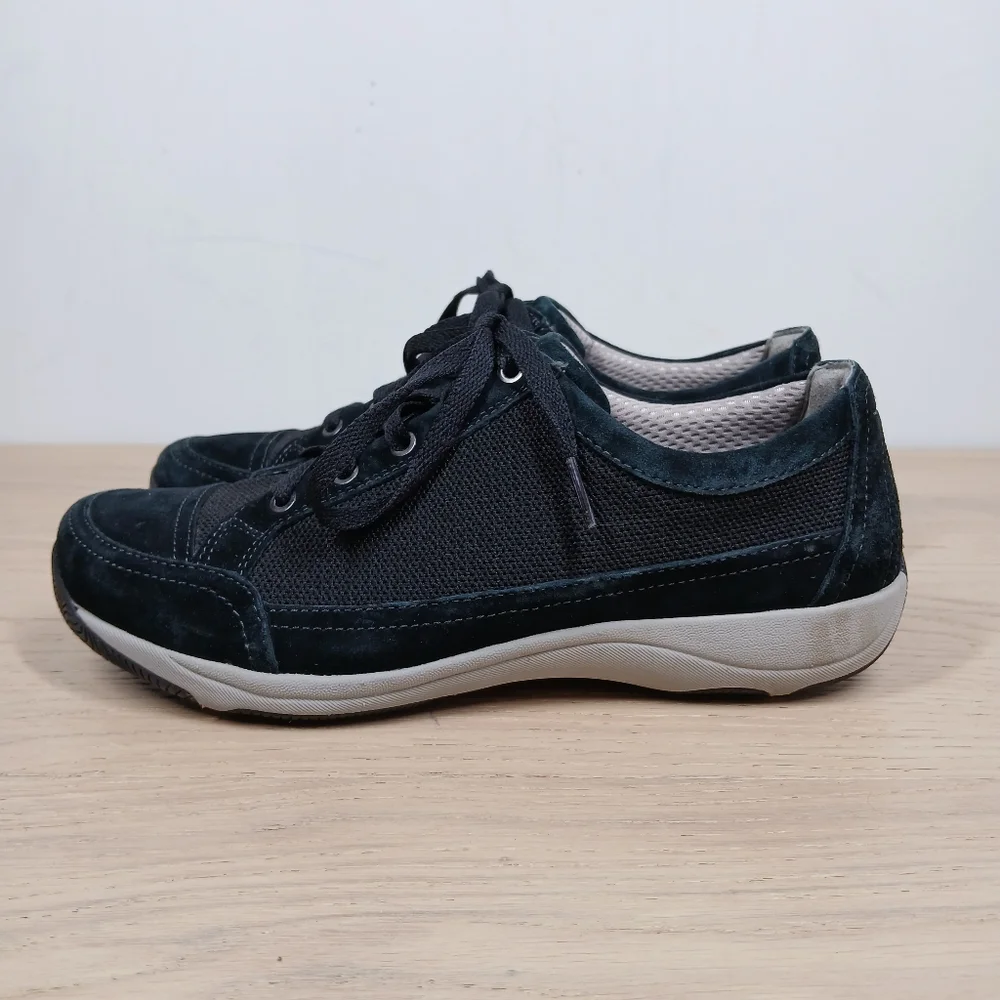 Dansko Black Leather Mesh Lace Up Comfort Walking Shoes Sneakers 1618
